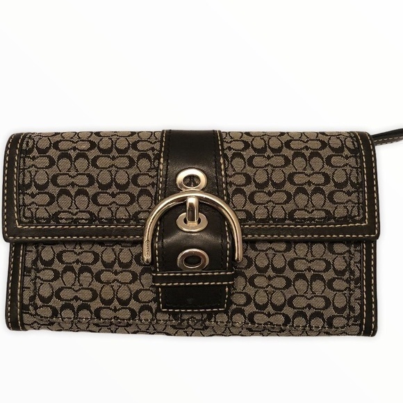 Coach black mini c checkbook wallet